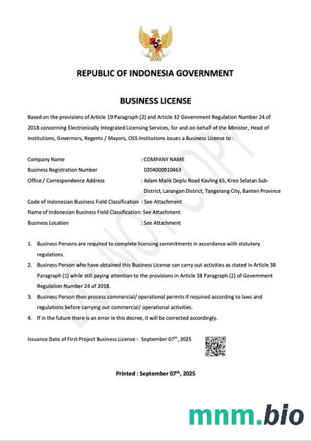 Indonezja Business license Word i PDF szablon